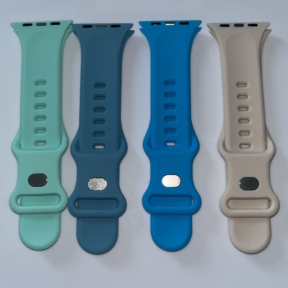 Set of 4 Blue & Cream Silicone Bands for Women's Apple Watch - Picture 2 of 3